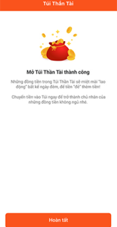 Mở Túi Thần Tài thành công. Bấm Hoàn tất