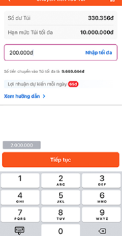 Nhập số tiền cần chuyển vào Túi Thần Tài