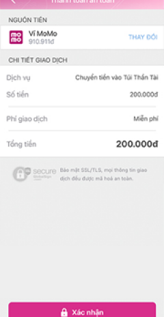 Chọn nguồn tiền và xác nhận