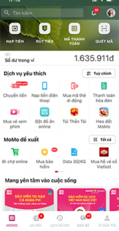 Chọn dịch vụ cần giao dịch trên Ví MoMo